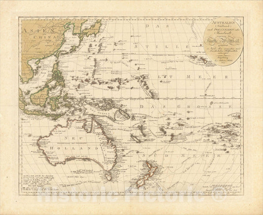Historic Map : Australien (Sudland) auch Polynesien oder Inselwelt, insgemein der funfte Welltheil, 1802, 1802, Johann Walch, Vintage Wall Art