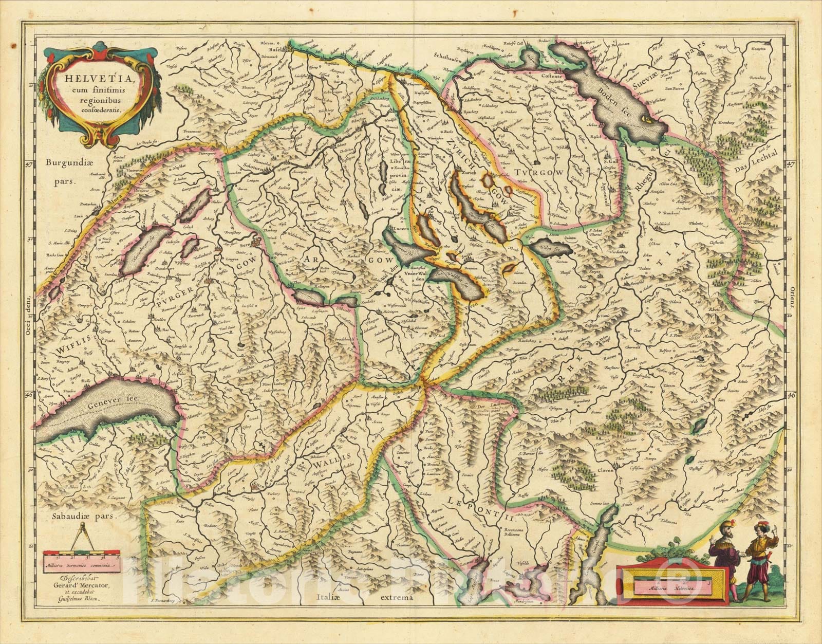 Historic Map : Helvetia cum finitimis regionibus confoederatis, c1634, Willem Janszoon Blaeu, Vintage Wall Art