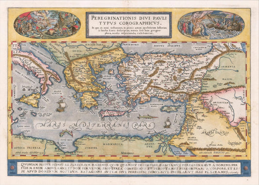 Historic Map : Peregrinationis Divi Pauli Typus Corographicus , 1584, Abraham Ortelius, Vintage Wall Art