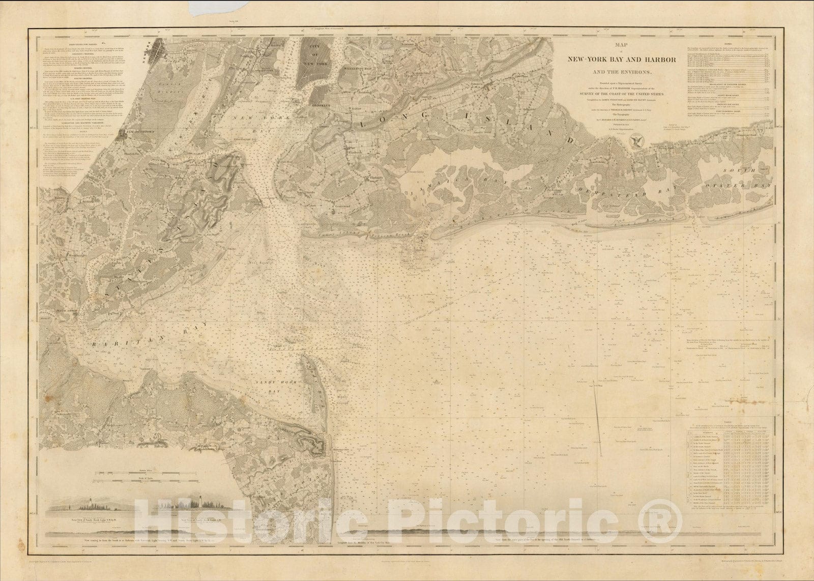 Historic Map : Map of New-York Bay and Harbor And The Environs Founded upon a Trigonometrical Survey under the Direction of F, 1845, United States Coast Survey, Vintage Wall Art