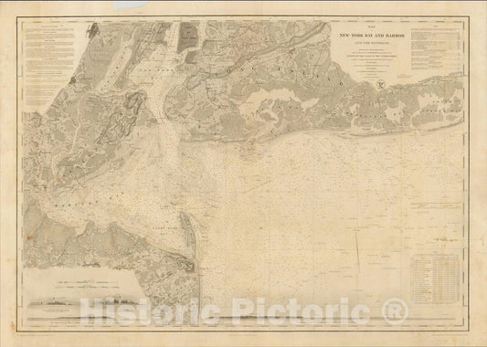 Historic Map : Map of New-York Bay and Harbor And The Environs Founded upon a Trigonometrical Survey under the Direction of F, 1845, United States Coast Survey, Vintage Wall Art