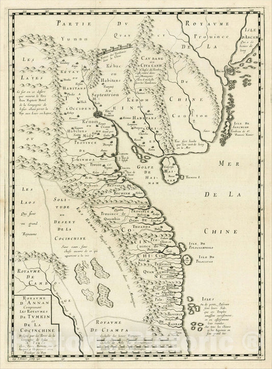 Historic Map : Royaume d'Annan Comprenant les Royaumes de Tumkin et de la Cocinchine Designe par les Peres de la Compagnie de Iesus, 1650, , Vintage Wall Art