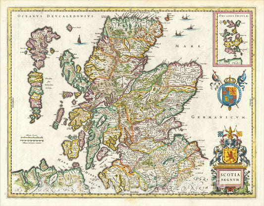 Historic Map : Scotia Regnum, 1635, Willem Janszoon Blaeu, v2, Vintage Wall Art