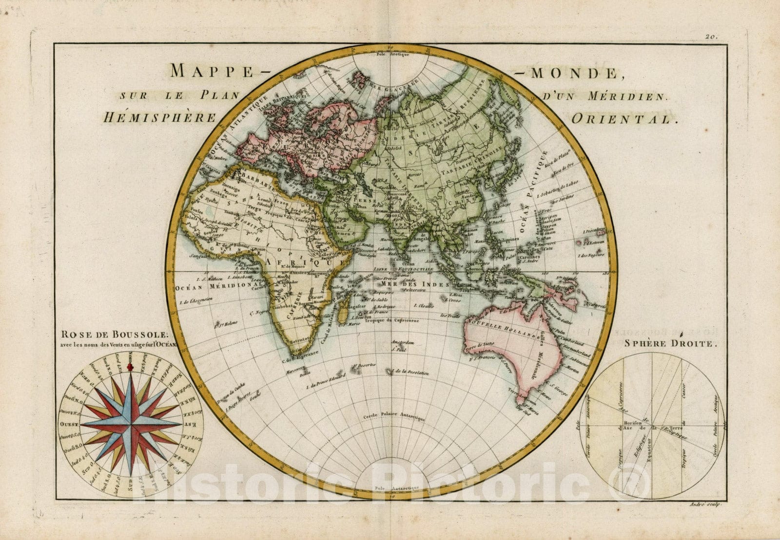 Historic Map : Mappe-Monde sur Le Plan D'Un Meridien Hemisphere Orientale [w, 1787, Rigobert Bonne, Vintage Wall Art