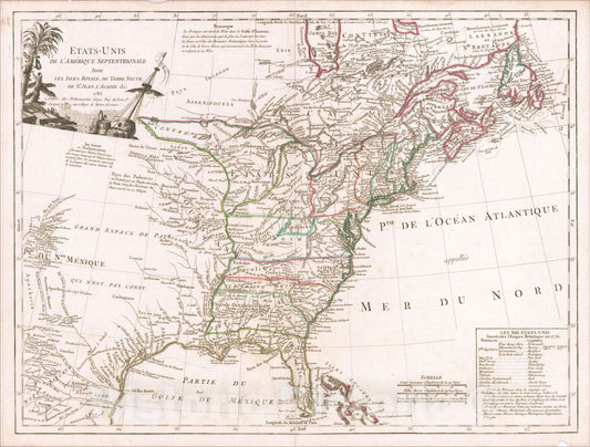 Historic Map : Etats-Unis De L'Amerique Septentrionale Avec Les Isles Royale, De Terre Neuve, De St. Jean, L'Acadie andc. 1785, 1785, Vintage Wall Art