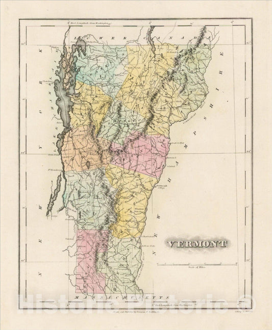Historic Map : Vermont, 1823, Fielding Lucas Jr., Vintage Wall Art