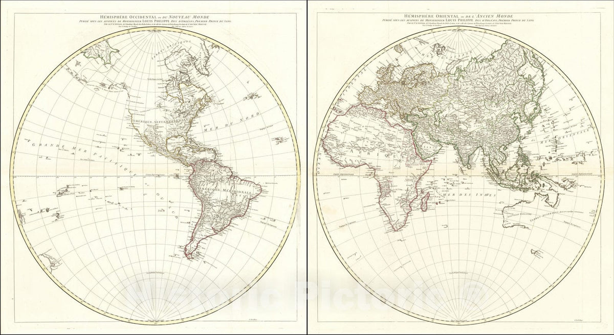 Historic Map : Hemisphere Occidental ou du Nouveau Monde, [and] Hemisphere Oriental ou de L'Ancien Monde, MDCCLXI, 1761, Jean-Baptiste Bourguignon d'Anville, Vintage Wall Art