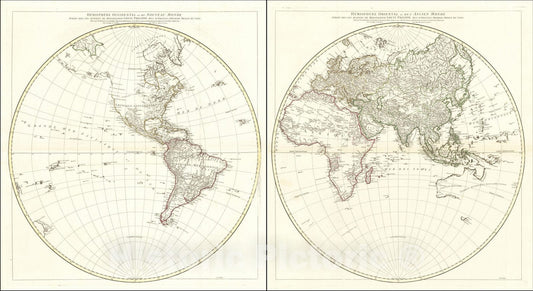 Historic Map : Hemisphere Occidental ou du Nouveau Monde, [and] Hemisphere Oriental ou de L'Ancien Monde, MDCCLXI, 1761, Jean-Baptiste Bourguignon d'Anville, Vintage Wall Art