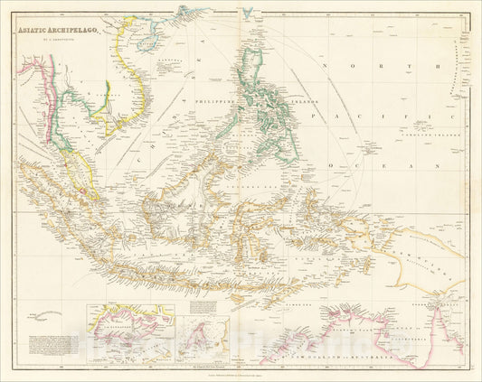 Historic Map : Asiatic Archipelago [Early Singapore Inset], 1859, John Arrowsmith, Vintage Wall Art
