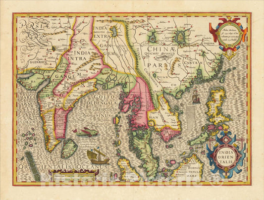 Historic Map : India Orientalis, c1610, Jodocus Hondius, v3, Vintage Wall Art