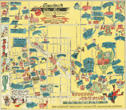 Historic Map : Souvenir Map of Tucson Arizona, 1949, Ogilvie, Vintage Wall Art