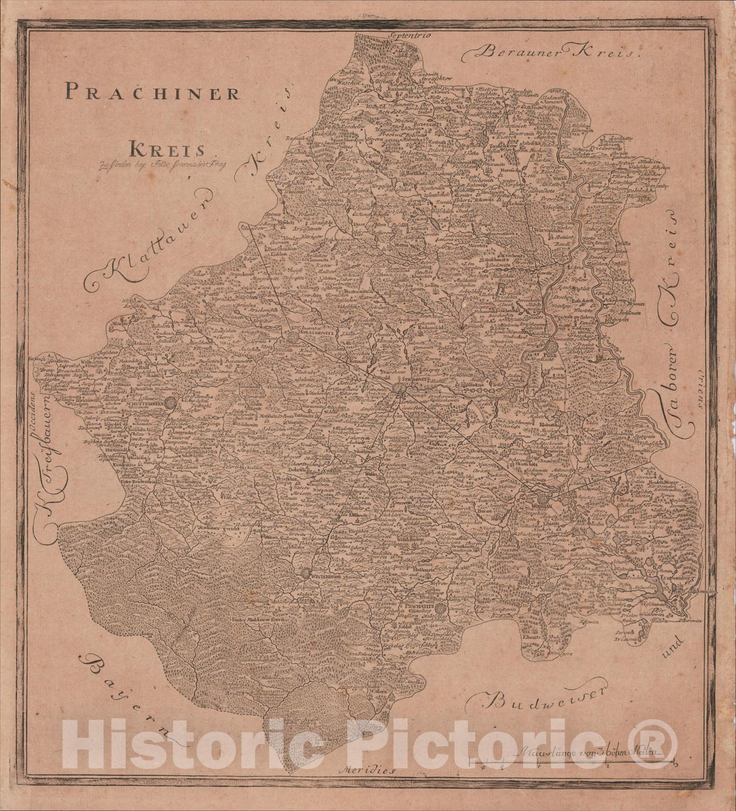Historic Map : Prachiner Kreis, c1802, Peter Franza, Vintage Wall Art