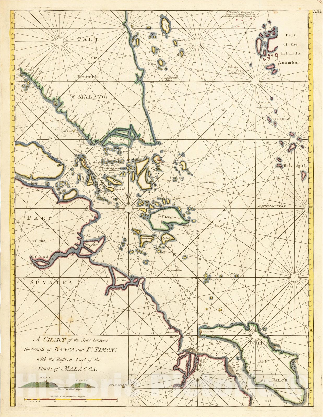Historic Map : A Chart of the Seas between the Straits of Banca and Po. Timon: with Eastern Part of the Straits of Malacca, 1760, William Herbert, Vintage Wall Art