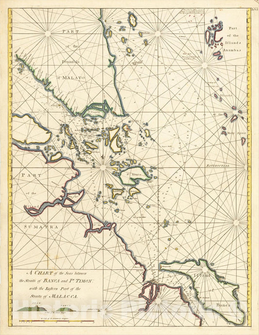 Historic Map : A Chart of the Seas between the Straits of Banca and Po. Timon: with Eastern Part of the Straits of Malacca, 1760, William Herbert, Vintage Wall Art