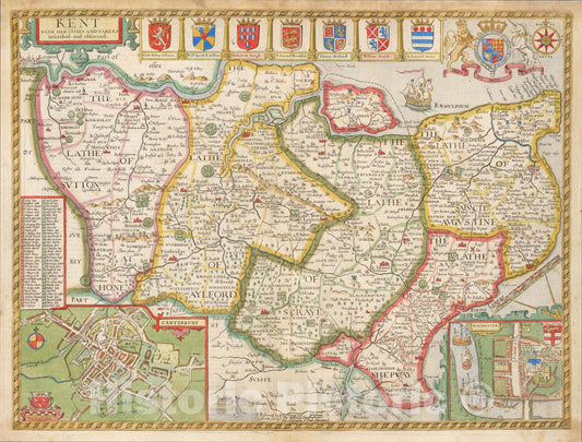 Historic Map : Kent with her Cities and Earles Described and observed, c1676, , Vintage Wall Art