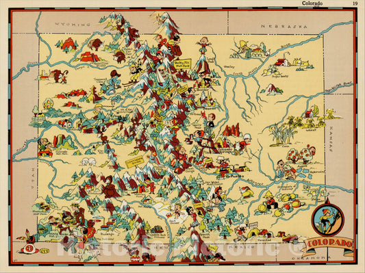Historic Map : Colorado, 1935, Ruth Taylor White, Vintage Wall Art