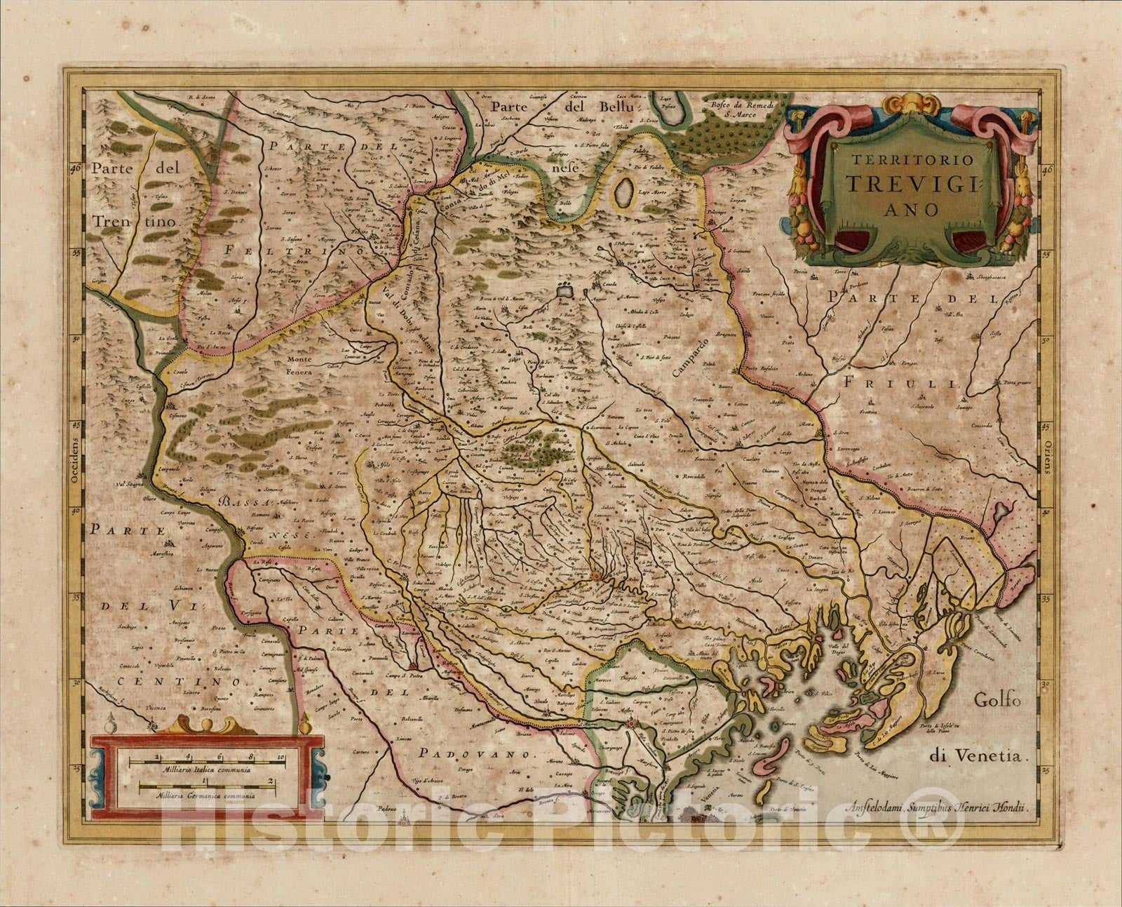 Historic Map : Territorio Trevigiano, c1640, , Vintage Wall Art