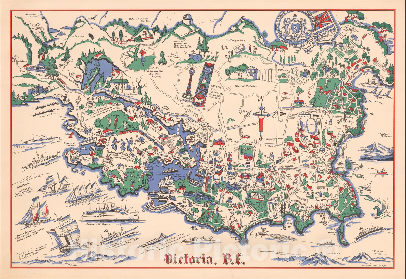 Historic Map : Victoria, B.C., 1939, Amy Adamson, Vintage Wall Art