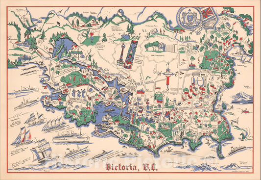 Historic Map : Victoria, B.C., 1939, Amy Adamson, Vintage Wall Art