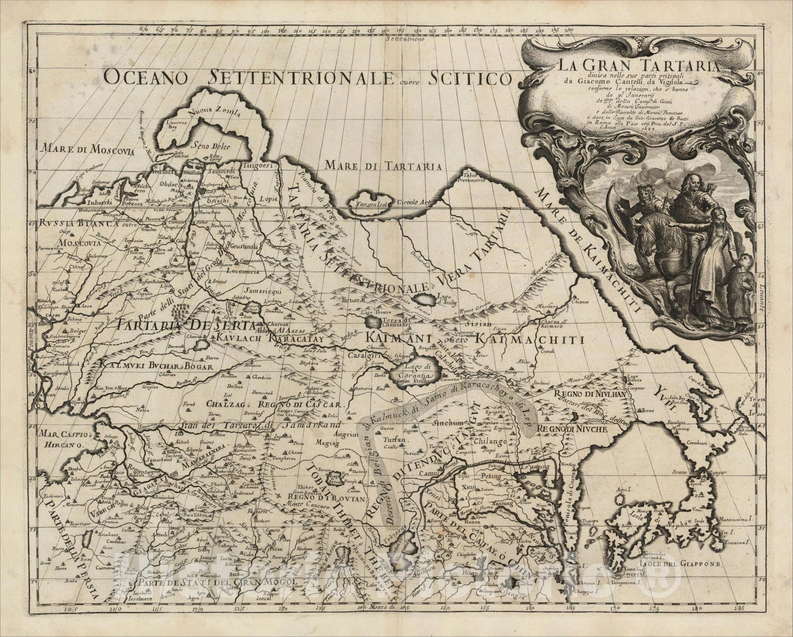 Historic Map : La Gran Tartaria divisa nelle sue parti prinicpali conforme le relazioni, che s' hanno da gl'Itineraij de P, 1683, v2, Vintage Wall Art