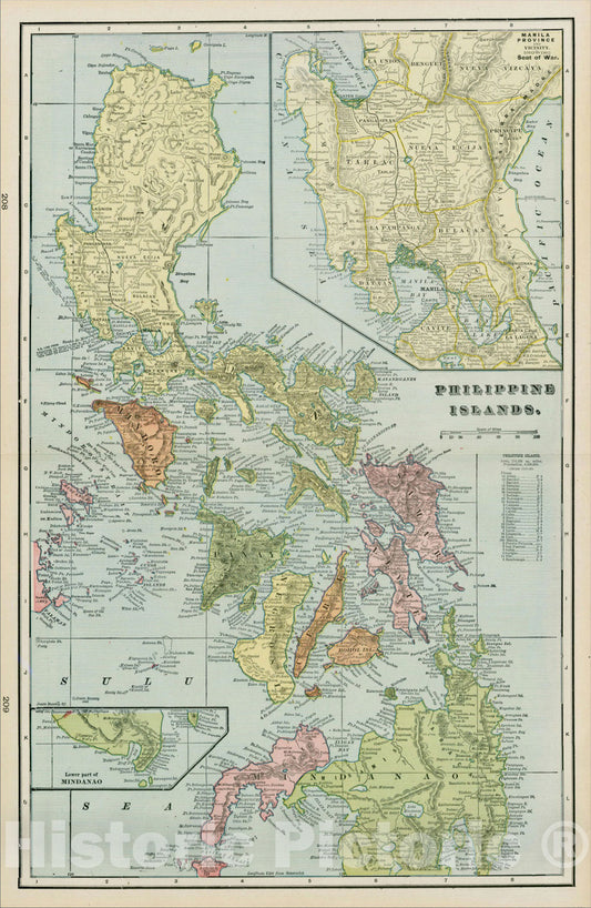 Historic Map : Philippine Islands, 1897, George F. Cram, Vintage Wall Art