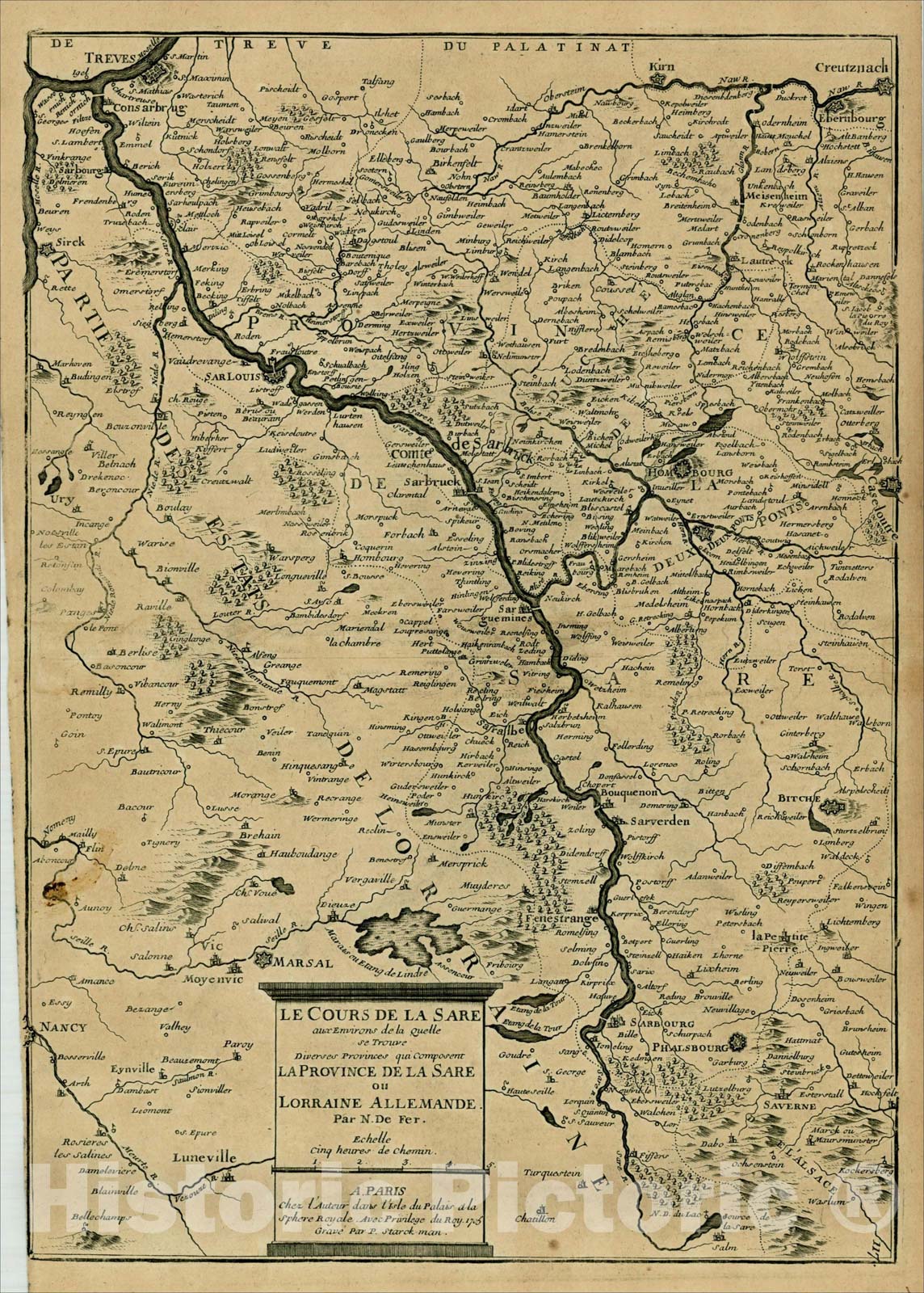 Historic Map : Le Cours de la Sare aux Environs de la Quelle se Trouve Diverses Provinces qui Composent La Province, 1715, Vintage Wall Art