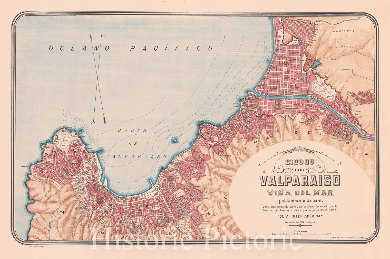 Valparaiso & Viña del Mar City Plan Map 1895 - Historical Reproduction