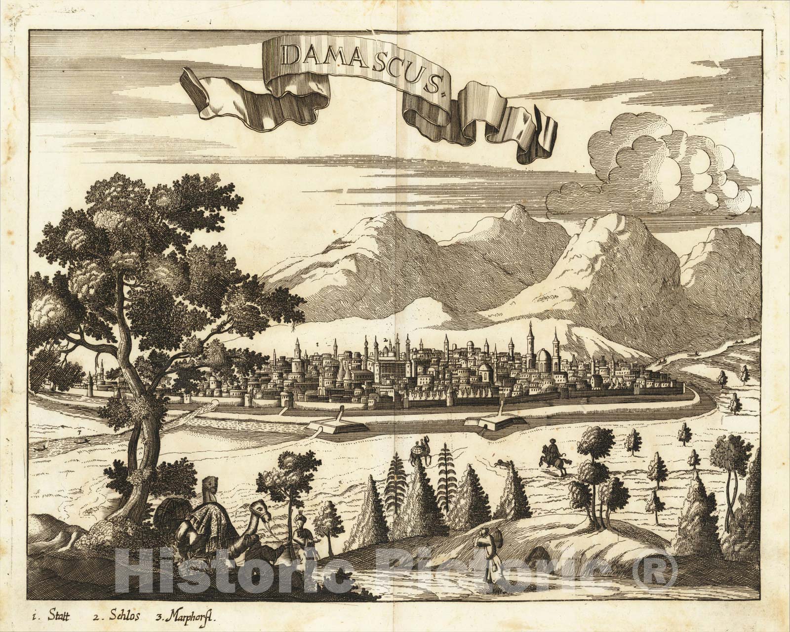 Historic Map : Damascus, 1684, Jacob Koppmayr, Vintage Wall Art