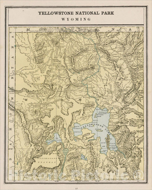 Historic Map : Yellowstone National Park, Wyoming, 1892, George F. Cram, v1, Vintage Wall Art