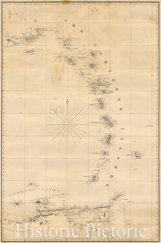 Historic Map : [Windward & Leeward Islands -- Puerto Rico to Trinidad], c1840, Anonymous, Vintage Wall Art