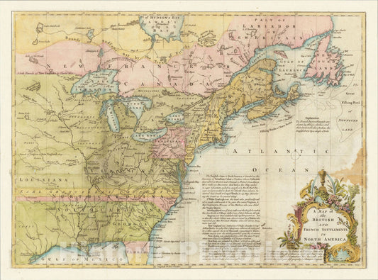 Historic Map : A Map of the British and French Settlements in North America, 1755, Universal Magazine, Vintage Wall Art