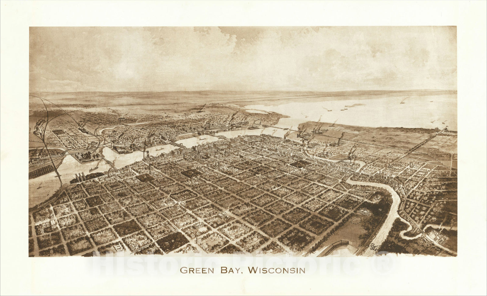 Historic Map : Green Bay, c1900, Barnes-Crosby Company, Vintage Wall Art