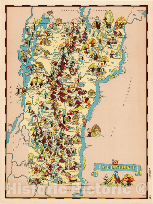 Historic Map : Vermont, 1935, Ruth Taylor White, v1, Vintage Wall Art