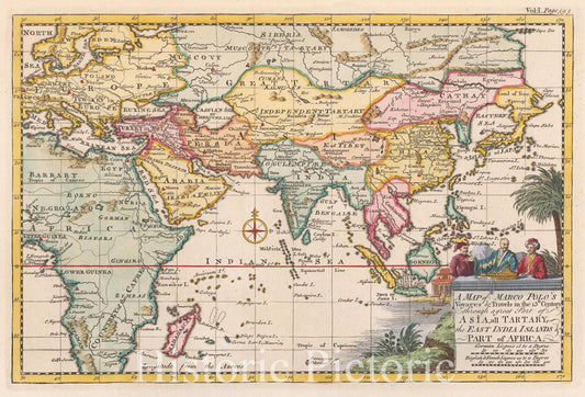 Marco Polo's Voyages - Asia, Tartary & Africa, 1744 | Historical Map Print