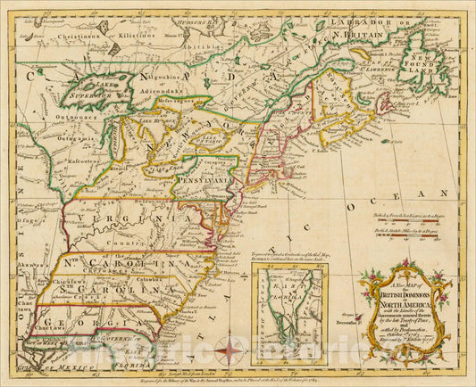 Historic Map : British Dominions in North America, 1763, Thomas Kitchin, Vintage Wall Art
