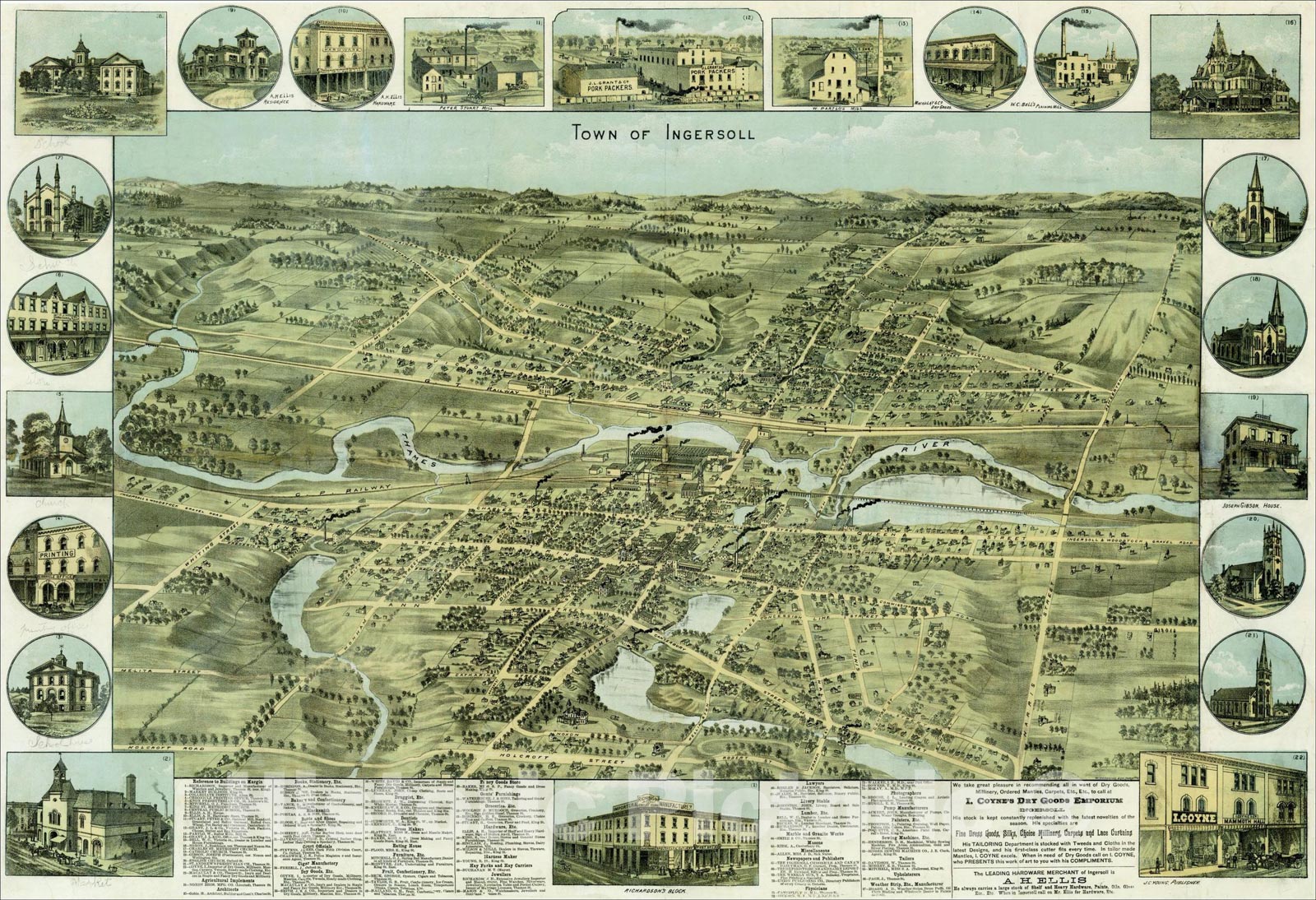 Historic Map : Town of Ingersoll (Proof State?), c1885, William Nathaniel Wesbroom, Vintage Wall Art