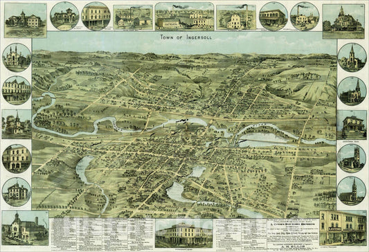 Historic Map : Town of Ingersoll (Proof State?), c1885, William Nathaniel Wesbroom, Vintage Wall Art