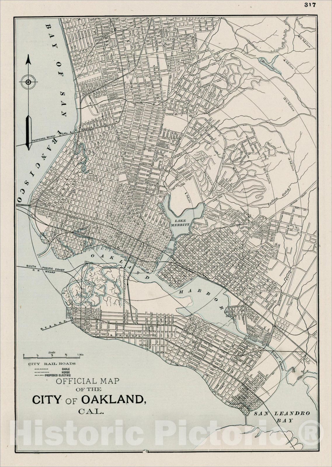 Historic Map : Official Map of The City of Oakland Cal, c1898, George F. Cram, Vintage Wall Art
