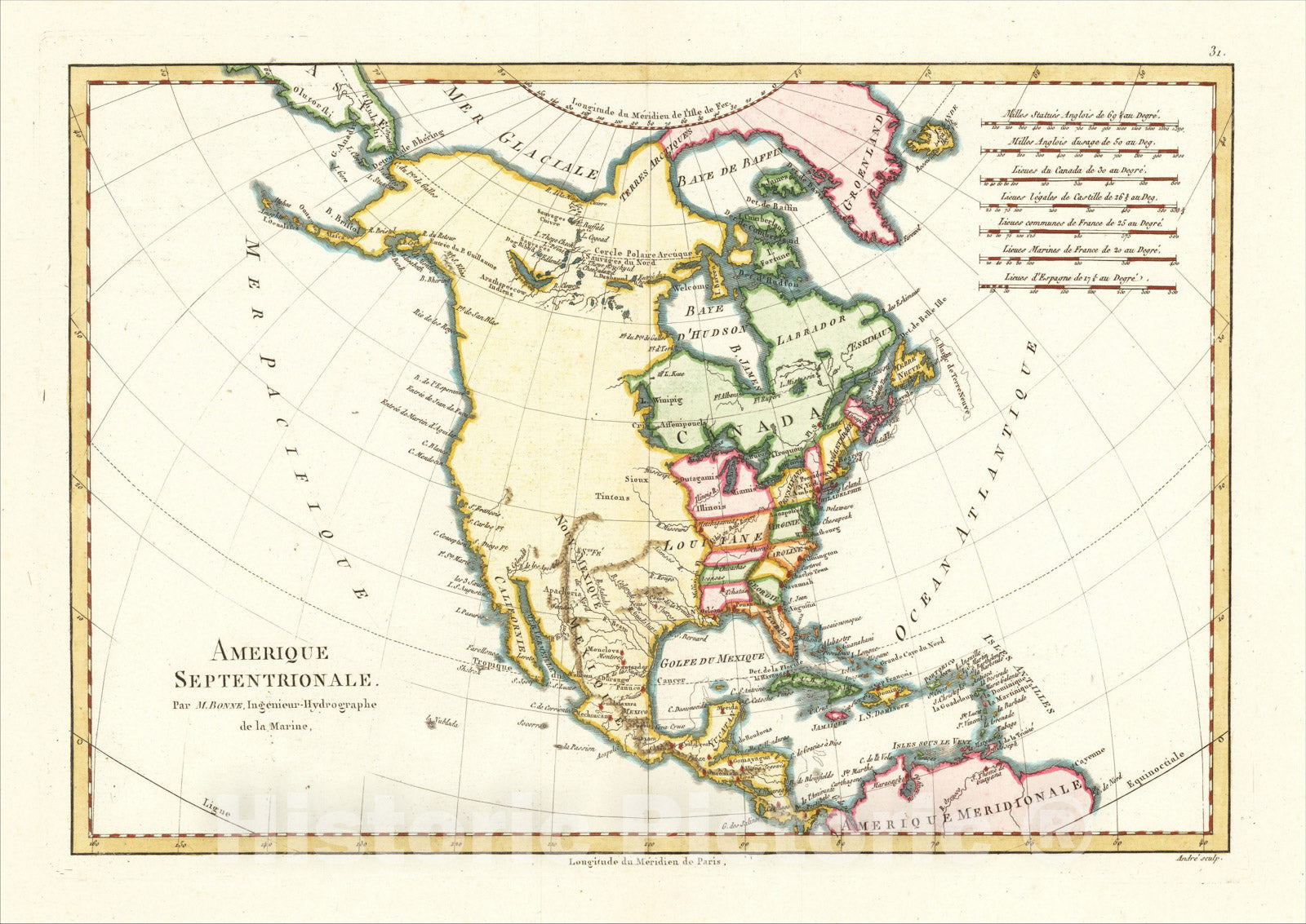 Historic Map : Amerique Septentrionale, 1787, Rigobert Bonne, v1, Vintage Wall Art