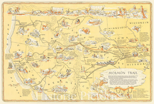 Mormon Trail - Nauvoo to Salt Lake City, 1947 | Historical Map Print