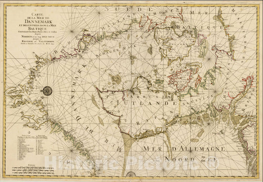 Historic Map : Carte de la Mer de Dannemark et des entrees dans la Mer Baltique Contenant les Bancs, 1693, Alexis-Hubert Jaillot, Vintage Wall Art