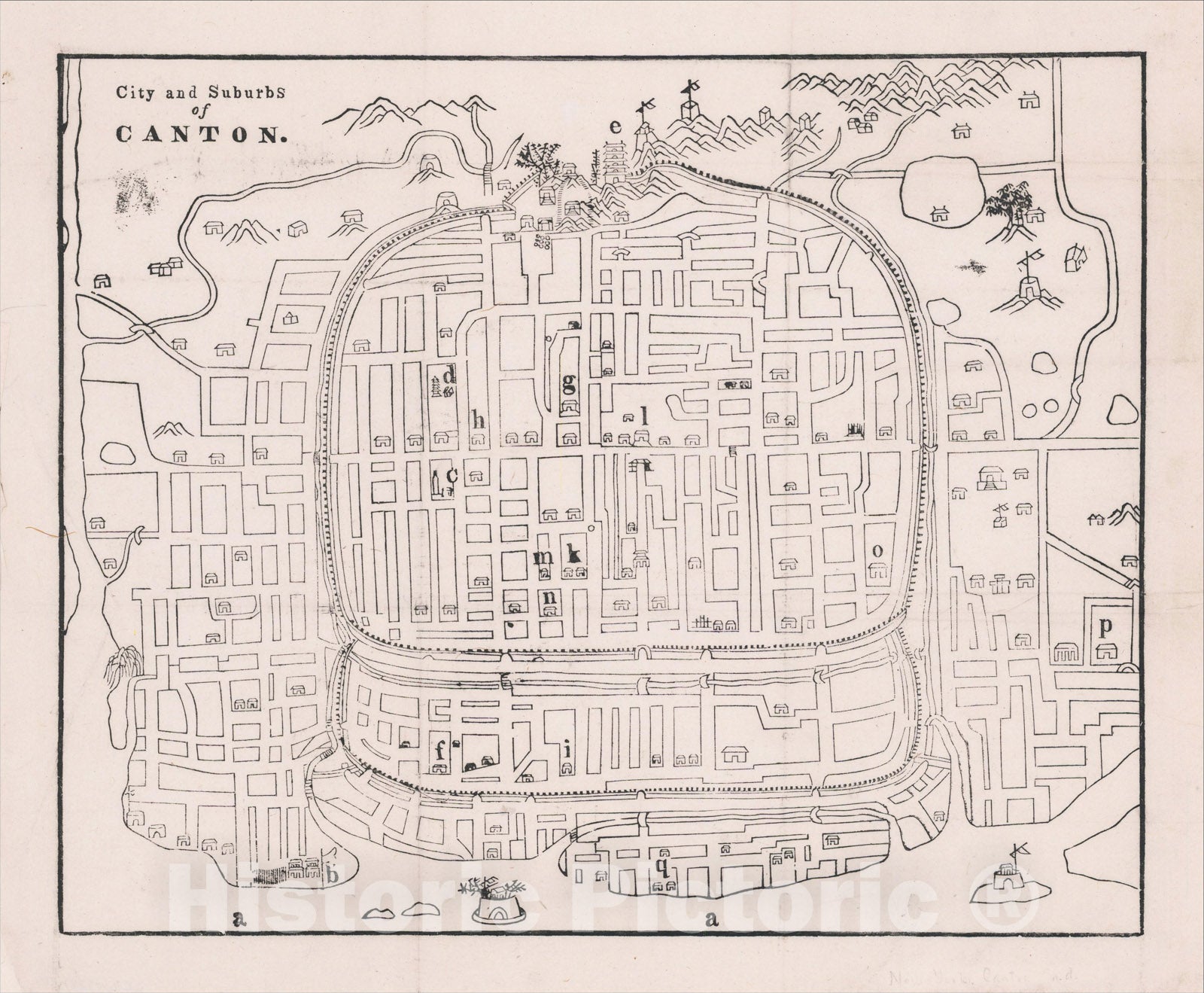 Historic Map : (Guangzhou) City and Suburbs of Canton., 1834, Anonymous, Vintage Wall Art
