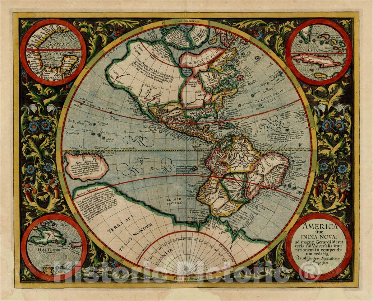Historic Map : America sive India Nova ad magnae Gerardi Mercatoris avi universalis imitationem incompendium redacta, c1595, Michael Mercator, Vintage Wall Art