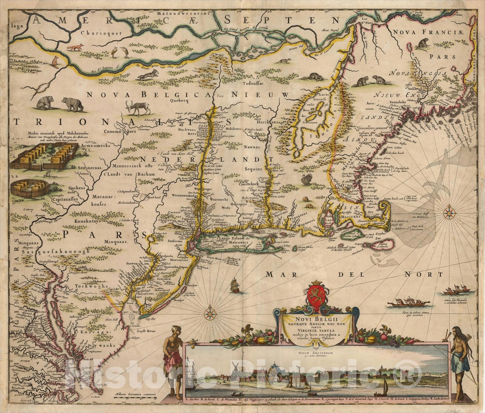 Historic Map : Novi Belgii Novaeque Angliae Nec Non partis Virginiae Tabula multis in locis emendata, 1656, , Vintage Wall Art