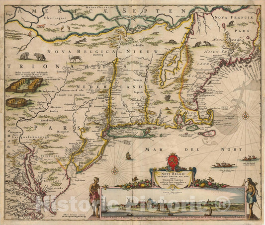 Historic Map : Novi Belgii Novaeque Angliae Nec Non partis Virginiae Tabula multis in locis emendata, 1656, , Vintage Wall Art