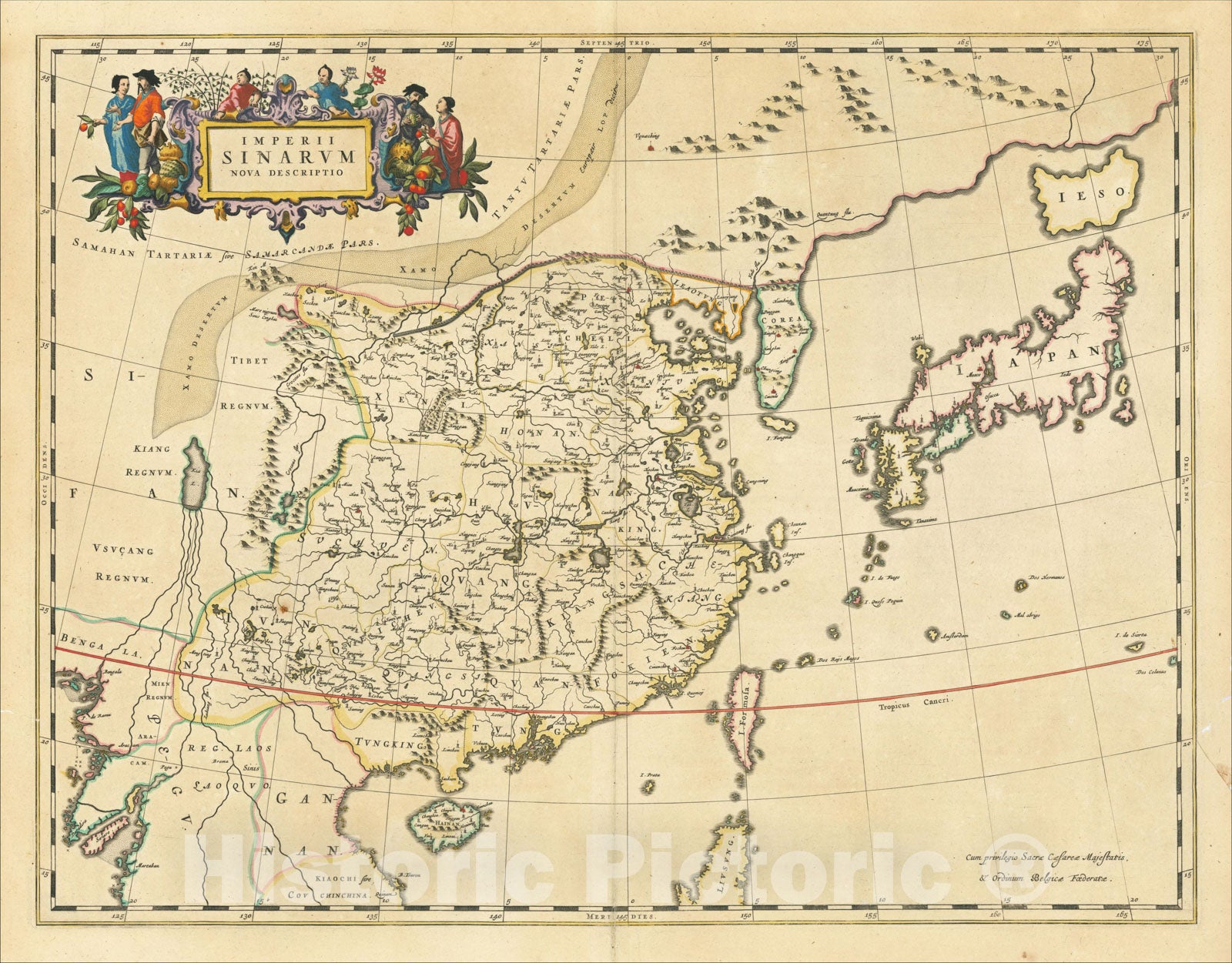 Historic Map : Imperii Sinarum Nova Descriptio, 1655, Johannes Blaeu, Vintage Wall Art
