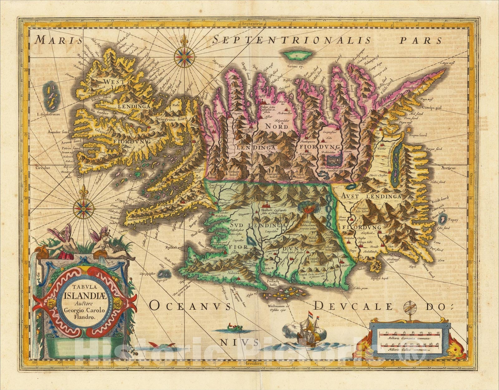 Historic Map : Tabula Islandiae Auctore Georgio Carolo Flandro, 1629, Jodocus Hondius, Vintage Wall Art