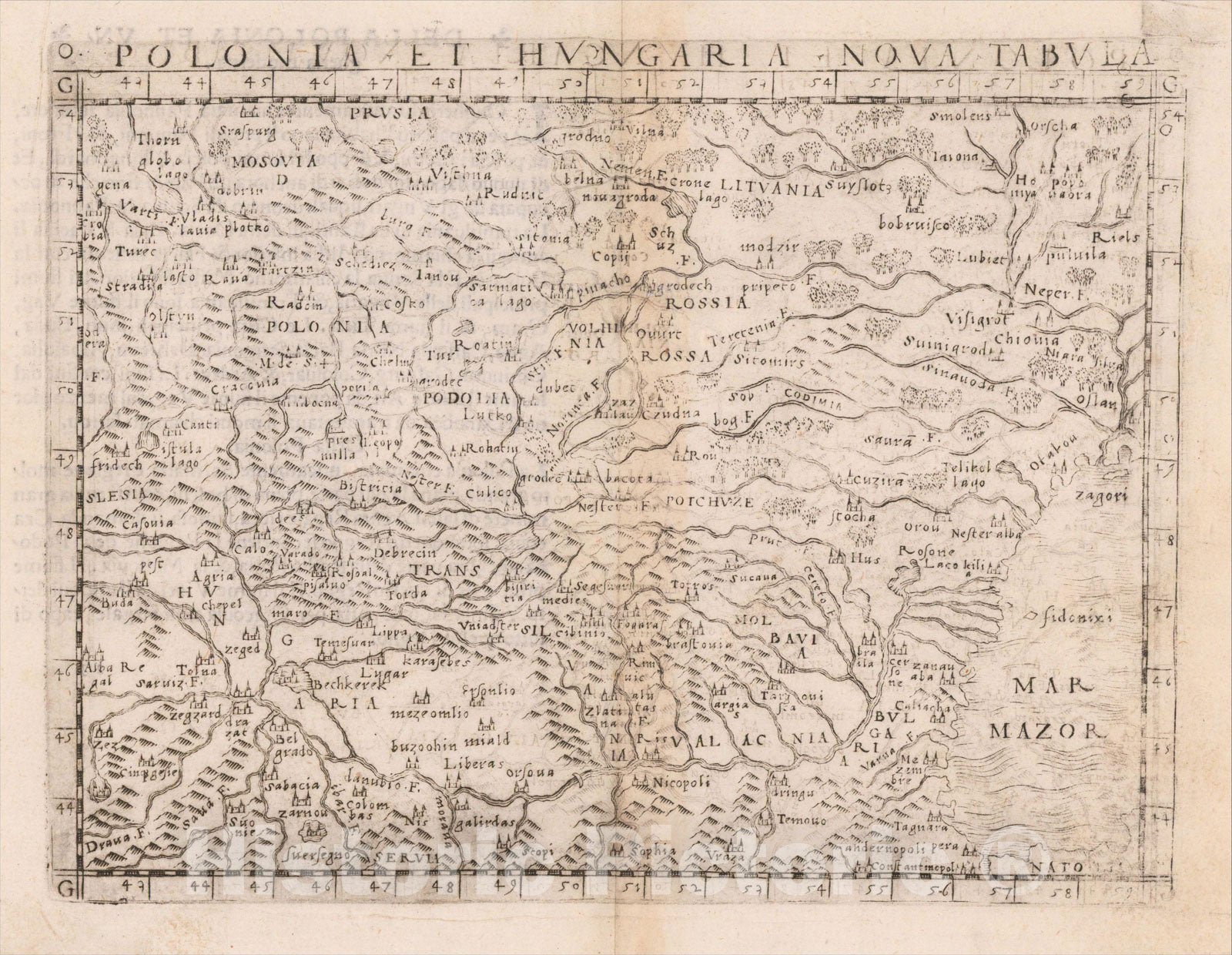 Historic Map : Polonia et Hungaria Nova Tabula, 1548, Giacomo Gastaldi, Vintage Wall Art
