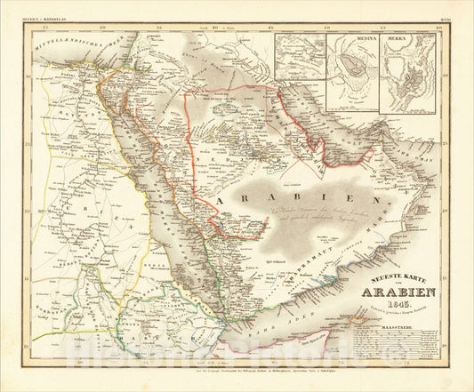 Historic Map : Neueste Karte von Arabien 1845, 1845, Joseph Meyer, Vintage Wall Art