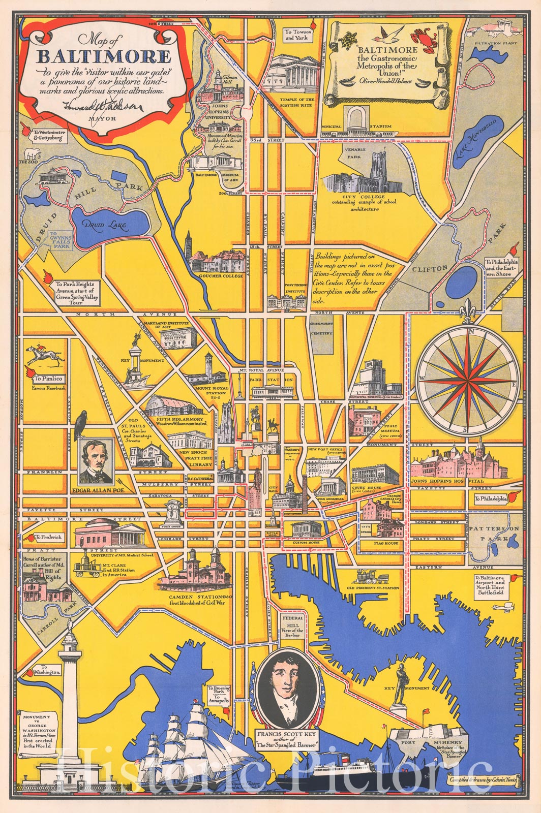Pictorial Map of Baltimore, 1935 ca - Historical Map Print
